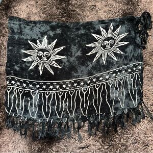 Y2K KOKO KNOT Black White Sun Print 100% Rayon Tie Dye Sarong OS Coastal Boho